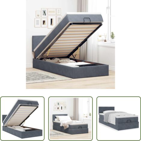 Colchón terciopelo -  Estructura cama otomana colchón terciopelo gris oscuro 90x190cm