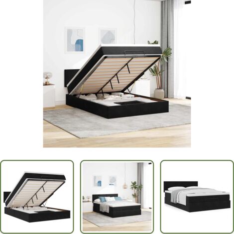 Colchón terciopelo -  Estructura cama otomana colchón terciopelo negro 140x200cm