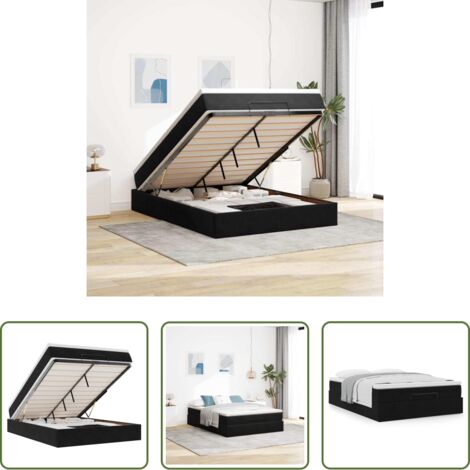 Colchón terciopelo -  Estructura cama otomana colchón terciopelo negro 140x200cm