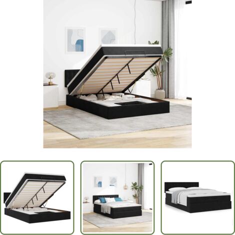 Colchón terciopelo -  Estructura cama otomana colchón terciopelo negro 140x200cm