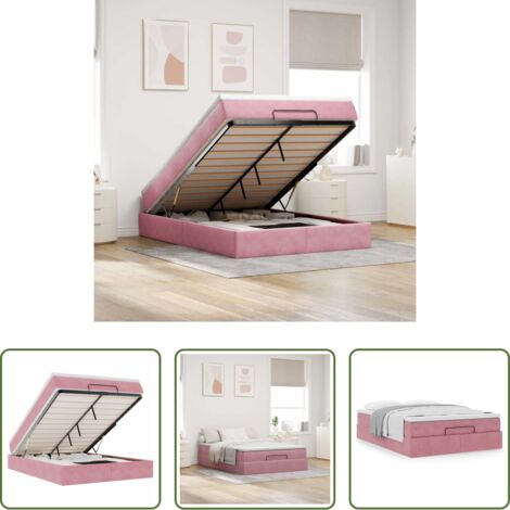 Colchón terciopelo rosa -  Estructura cama otomana colchón terciopelo rosa 140x200cm
