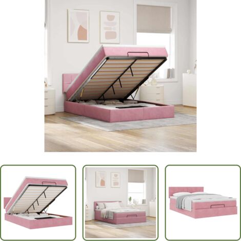 Colchón terciopelo rosa -  Estructura cama otomana colchón terciopelo rosa 140x200cm