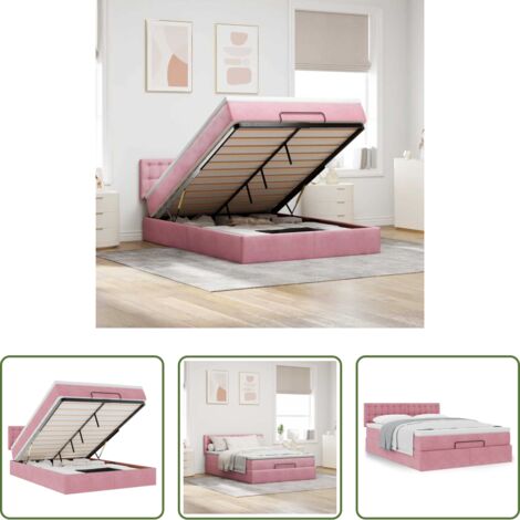 Colchón terciopelo rosa -  Estructura cama otomana colchón terciopelo rosa 140x200cm