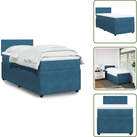 Colchón terciopelo - vidaXL Cama box spring con colchón terciopelo azul 100x200 cm - Cama con cabecero