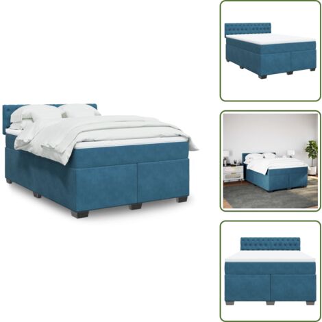 Colchón terciopelo - vidaXL Cama box spring con colchón terciopelo azul 160x200 cm - Cama con cabecero