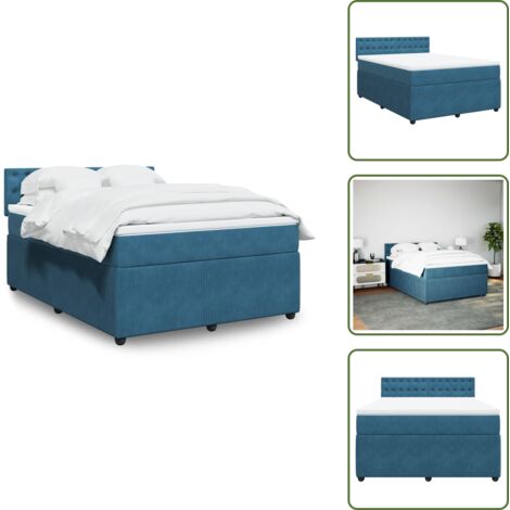 Colchón terciopelo - vidaXL Cama box spring con colchón terciopelo azul 160x200 cm - Cama con cabecero
