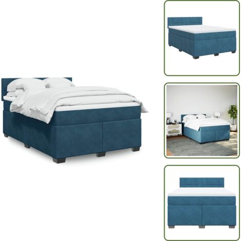 Colchón terciopelo - vidaXL Cama box spring con colchón terciopelo azul 160x200 cm - Cama con cabecero