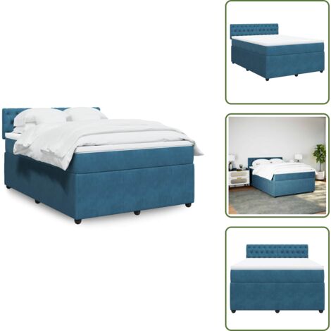 Colchón terciopelo - vidaXL Cama box spring con colchón terciopelo azul 160x200 cm - Cama con cabecero