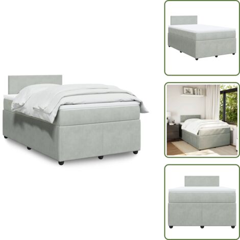 Colchón terciopelo - vidaXL Cama box spring con colchón terciopelo gris claro 120x190 cm - Cama con cabecero
