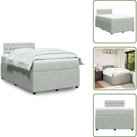 Colchón terciopelo - vidaXL Cama box spring con colchón terciopelo gris claro 120x190 cm - Cama con cabecero