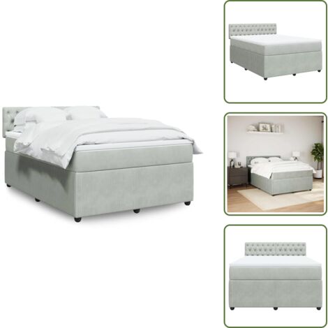 Colchón terciopelo - vidaXL Cama box spring con colchón terciopelo gris claro 140x190 cm - Cama con cabecero