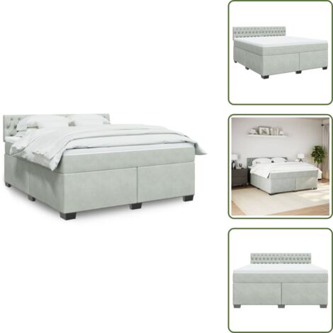 Colchón terciopelo - vidaXL Cama box spring con colchón terciopelo gris claro 180x200 cm - Cama con cabecero