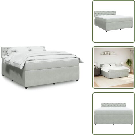 Colchón terciopelo - vidaXL Cama box spring con colchón terciopelo gris claro 180x200 cm - Cama con cabecero