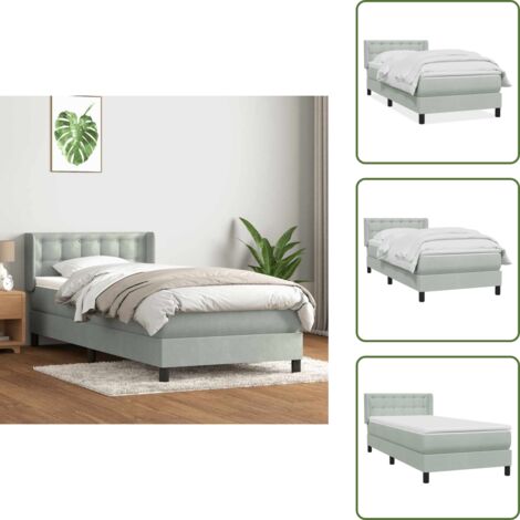 Colchón terciopelo - vidaXL Cama box spring con colchón terciopelo gris claro 80x210 cm - Cama de muelles
