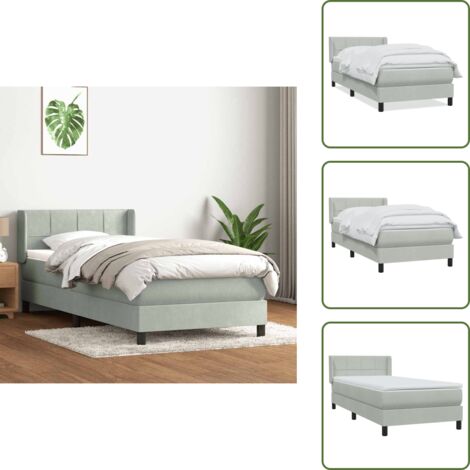Colchón terciopelo - vidaXL Cama box spring con colchón terciopelo gris claro 80x220 cm - Cama de muelles
