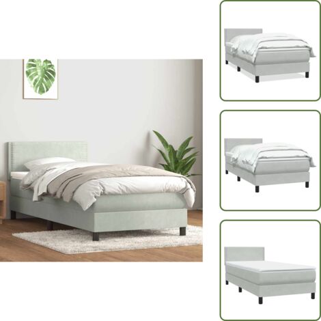 Colchón terciopelo - vidaXL Cama box spring con colchón terciopelo gris claro 80x220 cm - Cama de muelles
