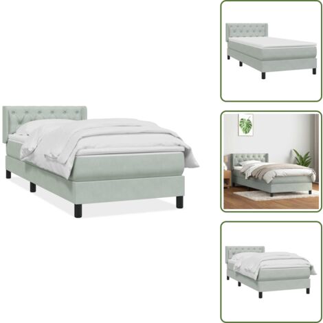 Colchón terciopelo - vidaXL Cama box spring con colchón terciopelo gris claro 80x220 cm - Cama de muelles