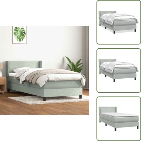 Colchón terciopelo - vidaXL Cama box spring con colchón terciopelo gris claro 80x220 cm - Cama de muelles