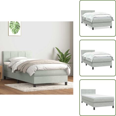Colchón terciopelo - vidaXL Cama box spring con colchón terciopelo gris claro 80x220 cm - Cama de muelles