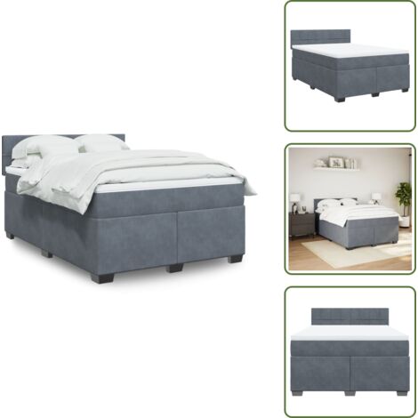 Colchón terciopelo - vidaXL Cama box spring con colchón terciopelo gris oscuro 140x200 cm - Cama con cabecero