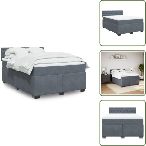Colchón terciopelo - vidaXL Cama box spring con colchón terciopelo gris oscuro 160x200 cm - Cama con cabecero