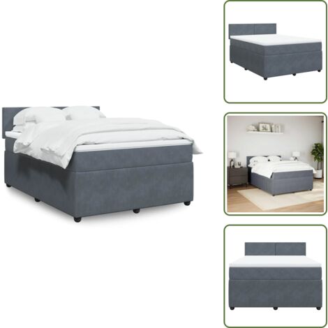 Colchón terciopelo - vidaXL Cama box spring con colchón terciopelo gris oscuro 160x200 cm - Cama con cabecero