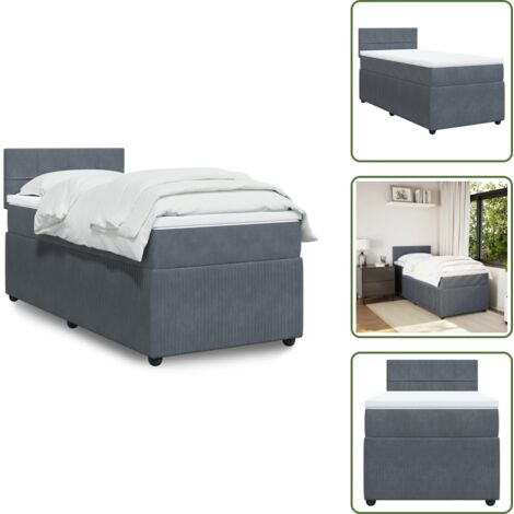 Colchón terciopelo - vidaXL Cama box spring con colchón terciopelo gris oscuro 80x200 cm - Cama con cabecero