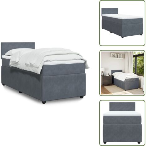 Colchón terciopelo - vidaXL Cama box spring con colchón terciopelo gris oscuro 80x200 cm - Cama con cabecero