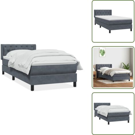 Colchón terciopelo - vidaXL Cama box spring con colchón terciopelo gris oscuro 80x220 cm - Cama de muelles ensacados