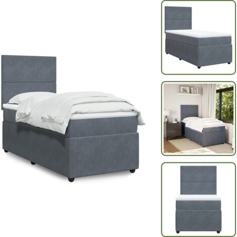 Colchón terciopelo - vidaXL Cama box spring con colchón terciopelo gris oscuro 90x190 cm - Cama de muelles