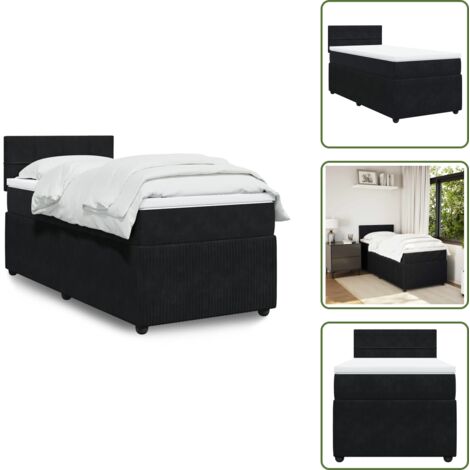 Colchón terciopelo - vidaXL Cama box spring con colchón terciopelo negro 100x200 cm - Cama con cabecero