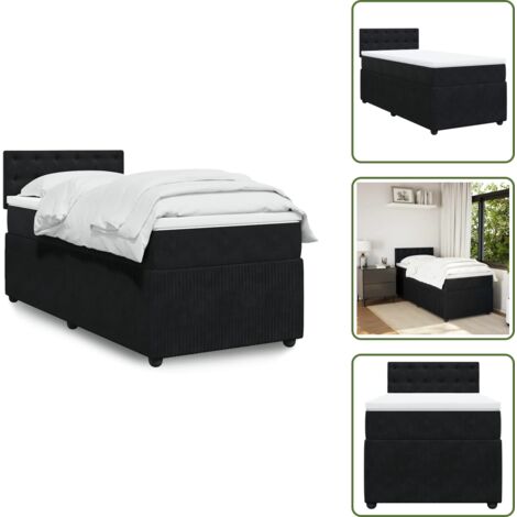 Colchón terciopelo - vidaXL Cama box spring con colchón terciopelo negro 100x200 cm - Cama con cabecero