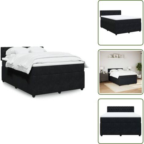 Colchón terciopelo - vidaXL Cama box spring con colchón terciopelo negro 160x200 cm - Cama con cabecero