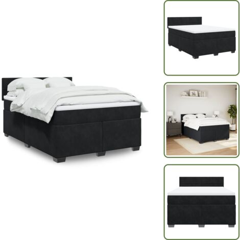 Colchón terciopelo - vidaXL Cama box spring con colchón terciopelo negro 160x200 cm - Cama con cabecero