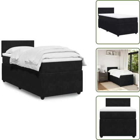 Colchón terciopelo - vidaXL Cama box spring con colchón terciopelo negro 80x200 cm - Cama de muelles