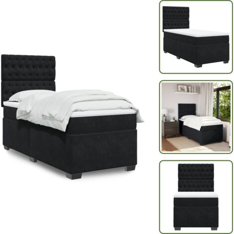 Colchón terciopelo - vidaXL Cama box spring con colchón terciopelo negro 80x200 cm - Cama de muelles