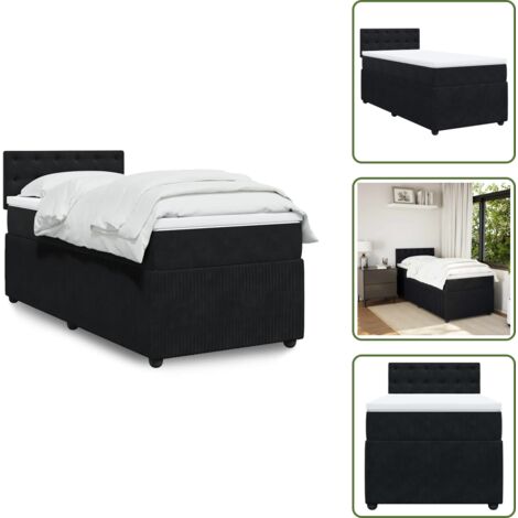 Colchón terciopelo - vidaXL Cama box spring con colchón terciopelo negro 90x200 cm - Cama con cabecero