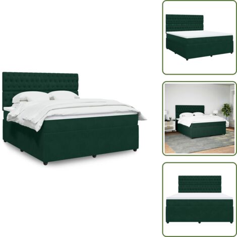 Colchón terciopelo - vidaXL Cama box spring con colchón terciopelo verde oscuro 180x200 cm - Cama de muelles
