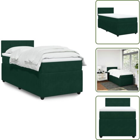 Colchón terciopelo - vidaXL Cama box spring con colchón terciopelo verde oscuro 80x200 cm - Cama con cabecero