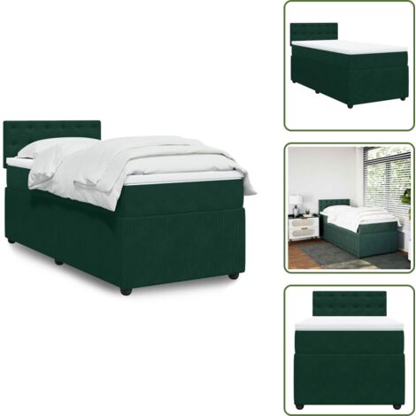 Colchón terciopelo - vidaXL Cama box spring con colchón terciopelo verde oscuro 90x200 cm - Cama de muelles