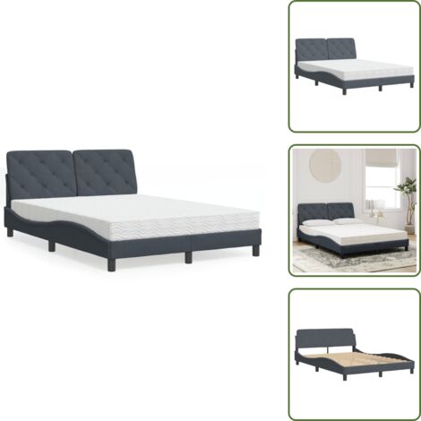 Colchón terciopelo - vidaXL Cama con colchón terciopelo gris oscuro 140x190 cm - Cama con cabecero