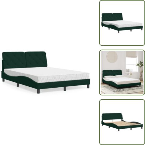 Colchón terciopelo - vidaXL Cama con colchón terciopelo verde oscuro 120x200 cm - Cama verde oscuro