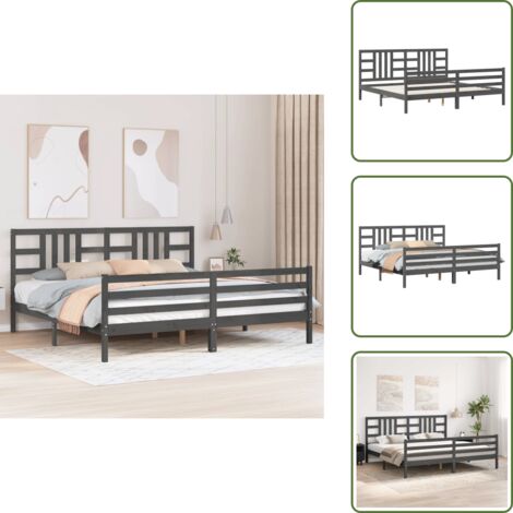 Colchón - vidaXL Estructura de cama con cabecero madera maciza gris 200x200 cm - Madera maciza