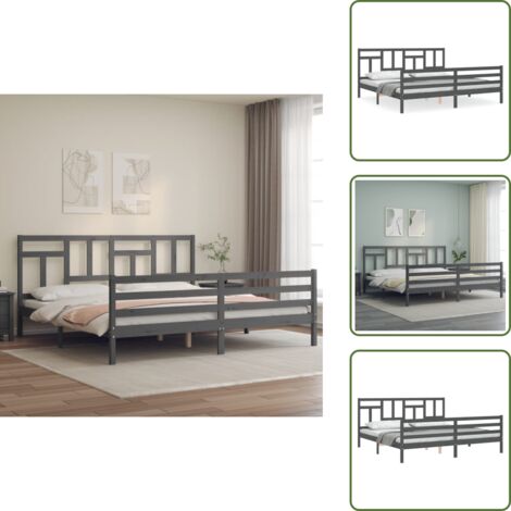 Colchón - vidaXL Estructura de cama con cabecero madera maciza gris 200x200 cm - Madera maciza