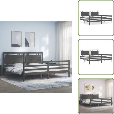Colchón - vidaXL Estructura de cama con cabecero madera maciza gris 200x200 cm - Madera maciza