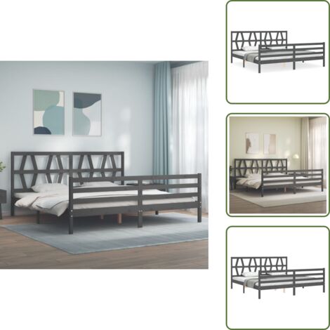 Colchón - vidaXL Estructura de cama con cabecero madera maciza gris 200x200 cm - Madera maciza