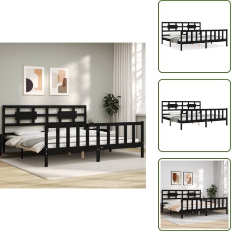 Colchón - vidaXL Estructura de cama con cabecero madera maciza negro 200x200 cm - Madera maciza