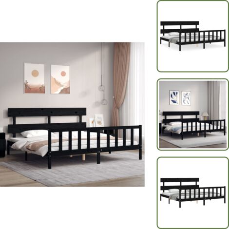 Colchón - vidaXL Estructura de cama con cabecero madera maciza negro 200x200 cm - Madera maciza