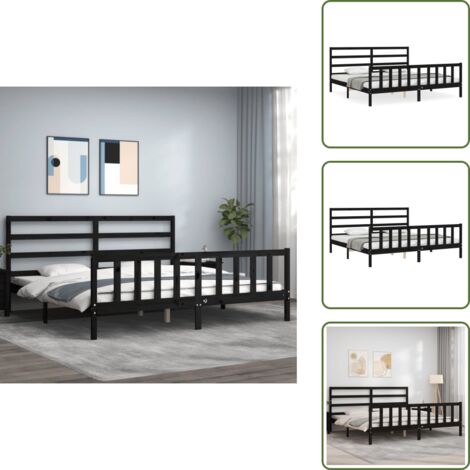 Colchón - vidaXL Estructura de cama con cabecero madera maciza negro 200x200 cm - Madera maciza