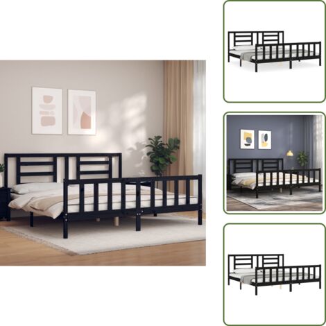 Colchón - vidaXL Estructura de cama con cabecero madera maciza negro 200x200 cm - Madera maciza